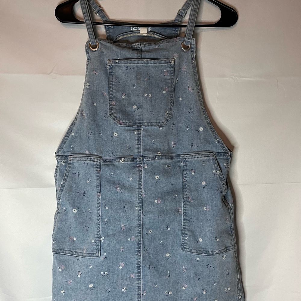 Cat & Jack Light Blue Denim Floral Overall  Dress